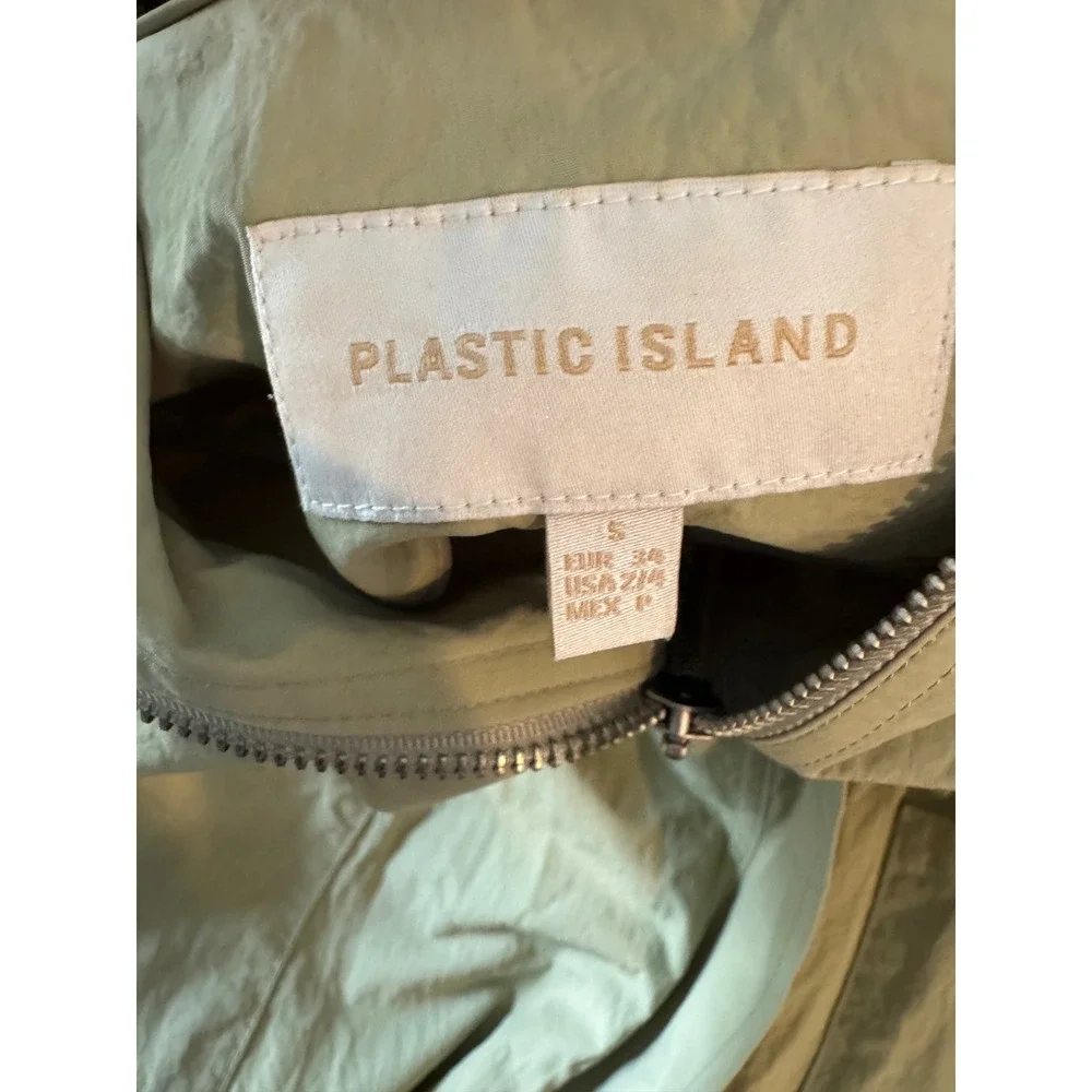 Plastic Island Womens Sage‎ Green Hooded Lightweight Trench Coat Jacket Small